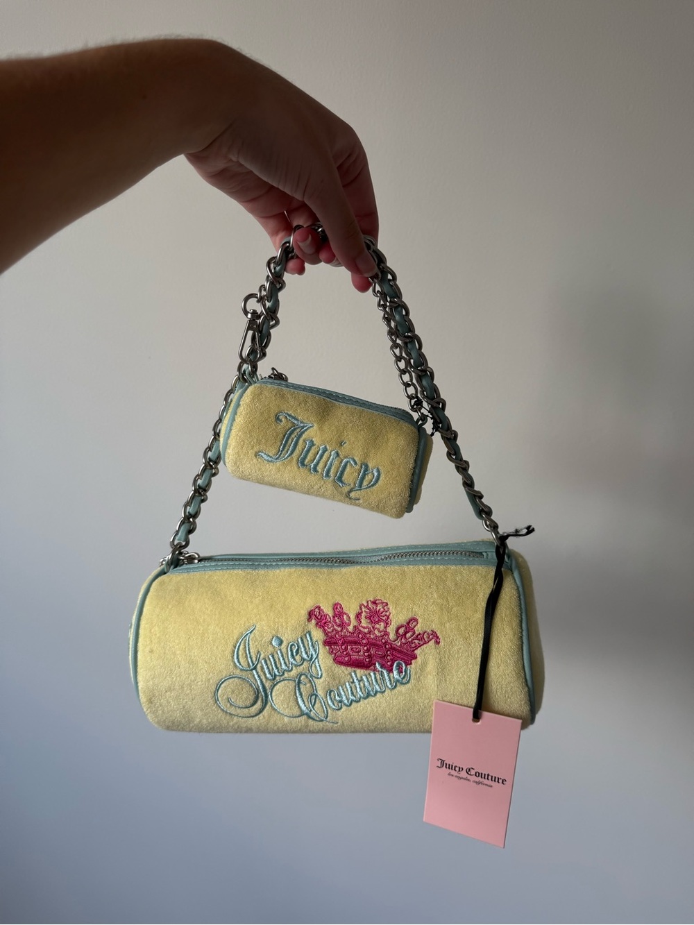 Juicy Couture Yellow Terry Cloth Bare Bag with Chain and Matching mini bag